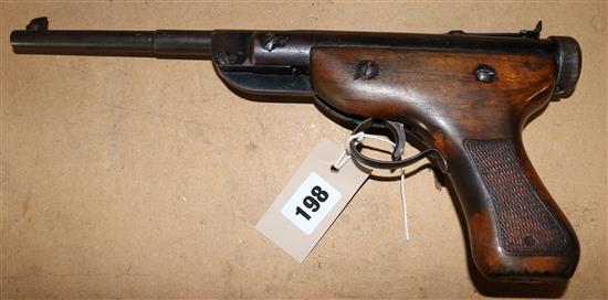 German Diana Model 5(V) .177 Air Pistol, chequered wooden grip, circa 1930